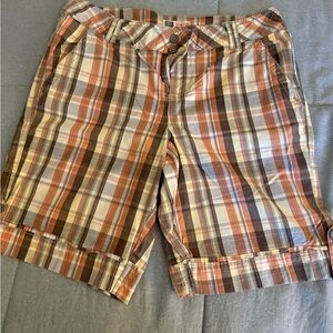 Faded Glory Stretch Plaid Shorts in Brown and Orange